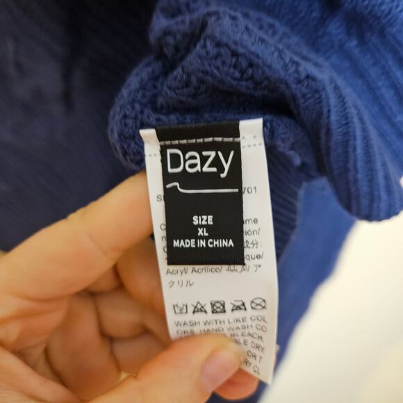 Dazy Size Extra Large XL Blue Sweater Crop Top String Hoody Hood - Picture 3 of 9